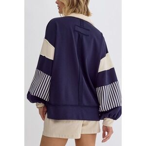 Entro French Terry Navy Sailor Theme Sweater Womans Large Stylish Fashionable